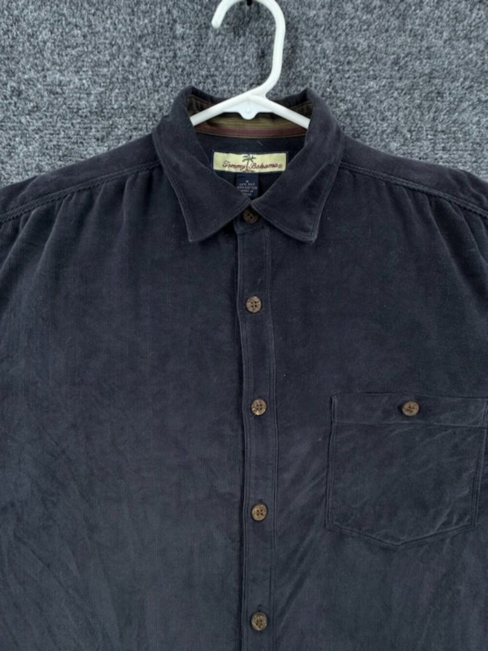 Tommy Bahama Corduroy Mens Logo Small Blue Long Sleeve Silk Cotton Button Up